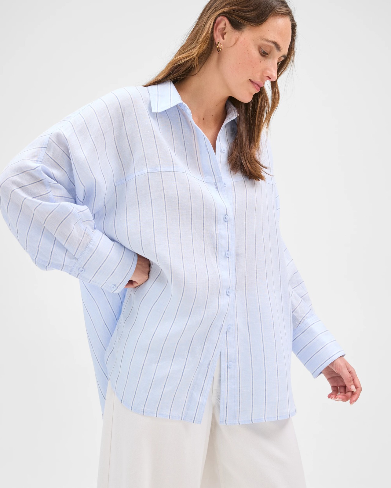 European Linen Long Sleeve Shirt - Blue / Stripe 5 of 5