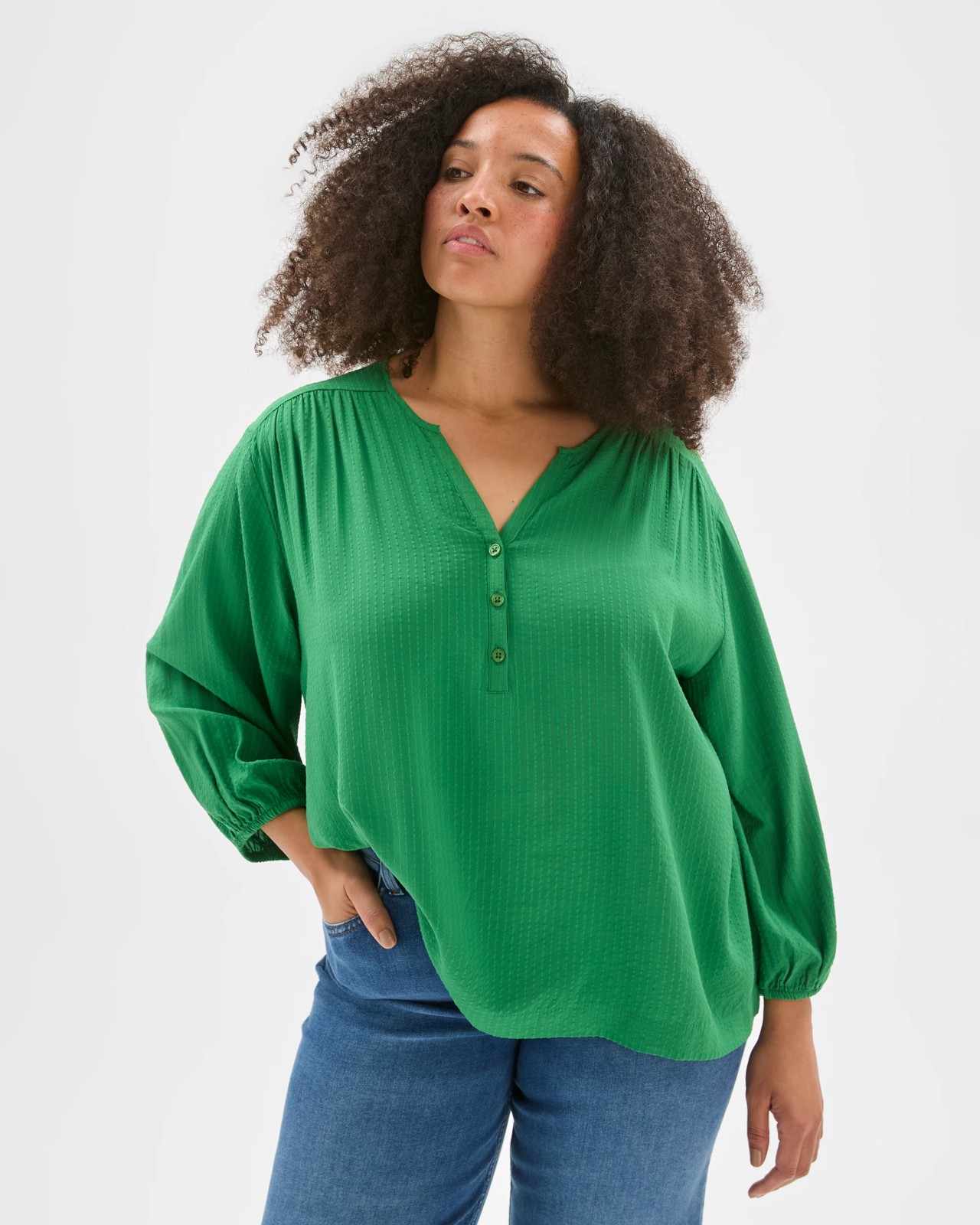 Plus Size 3/4 Sleeve Half Placket Blouse 4 of 6