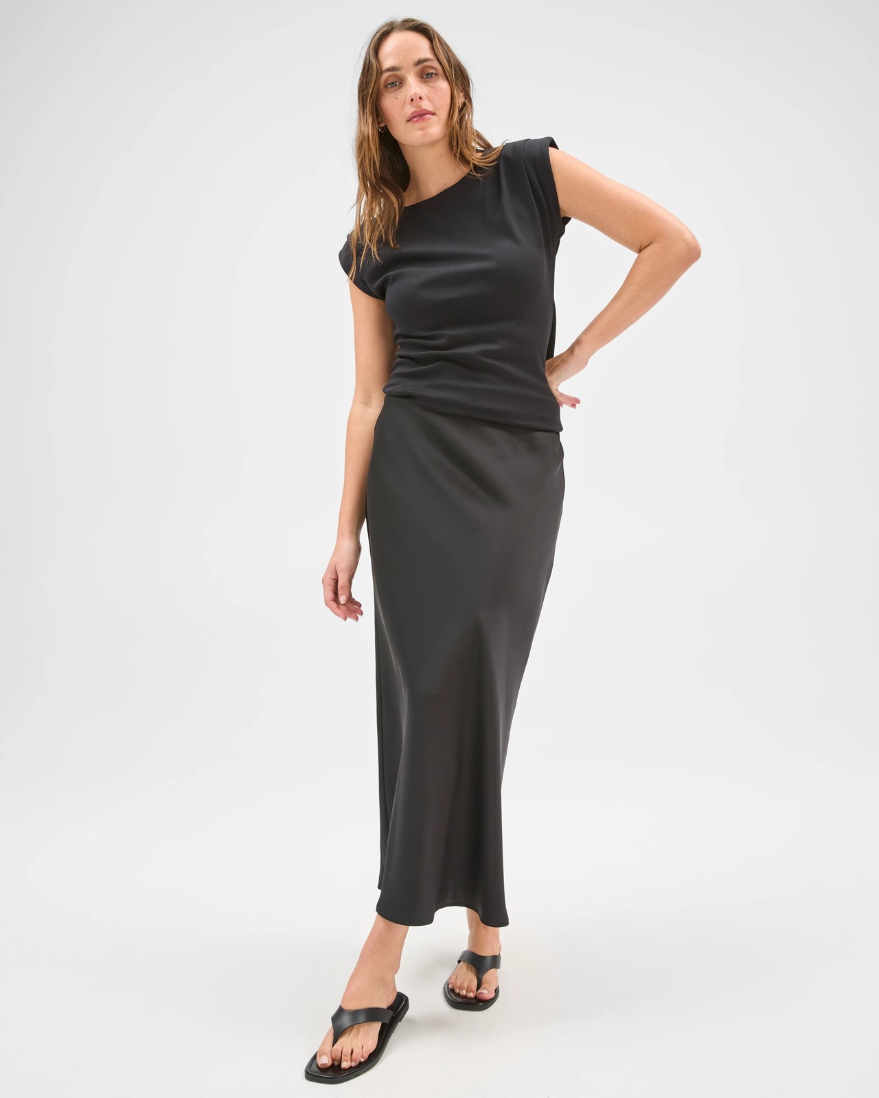 Preview Satin Bias Cut Midi Skirt - Black 2 of 5