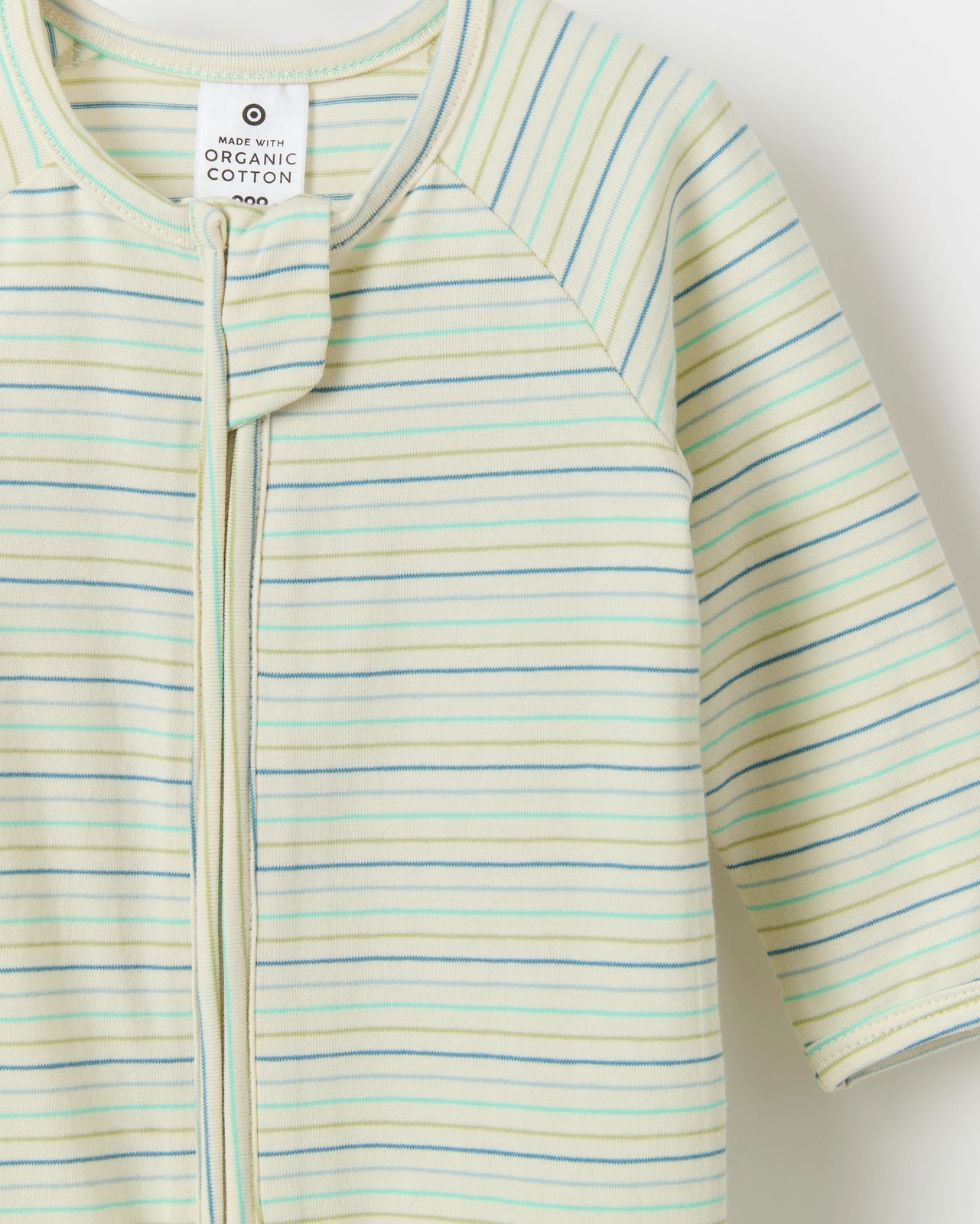 Baby Organic Cotton Zip Coverall - Ice Green Stripe 2 of 3