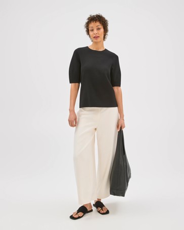 Preview Lantern Short Sleeve Crepe Knit Top