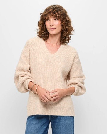 Balloon Sleeve Lofty V-Neck Jumper