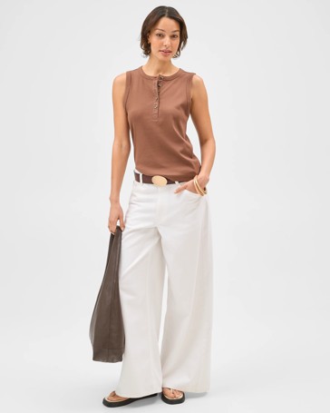 Australian Cotton Henley Neck Rib Tank Top