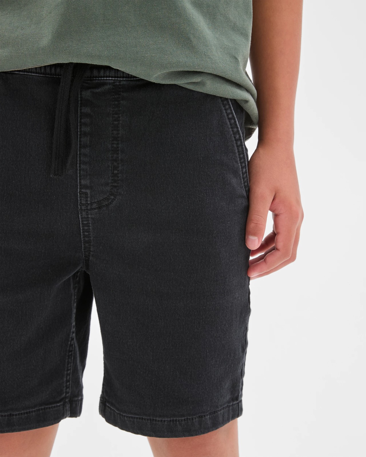 Elastic Waistband Pull-On Denim Shorts - Blackwash 3 of 6