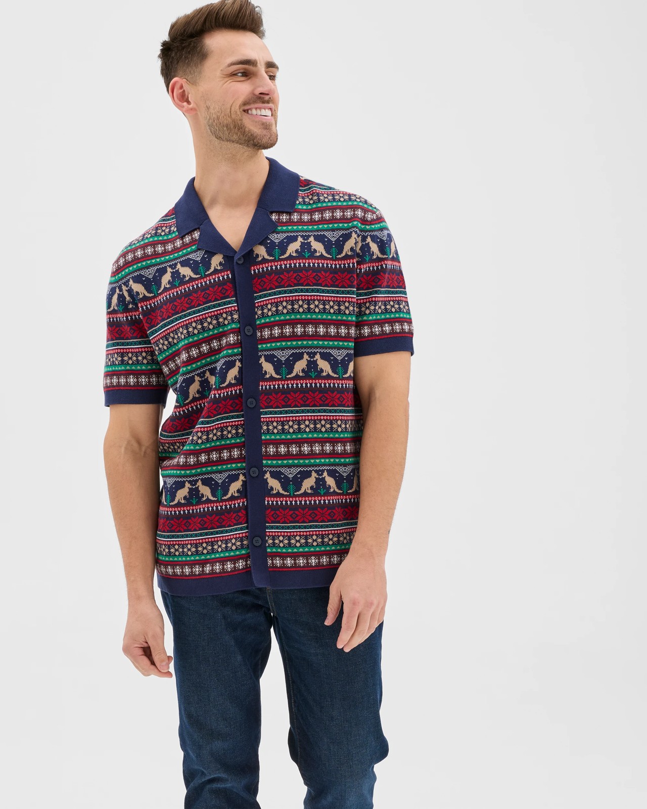 Australian Cotton Christmas Fairisle Knit Shirt - Navy 5 of 5