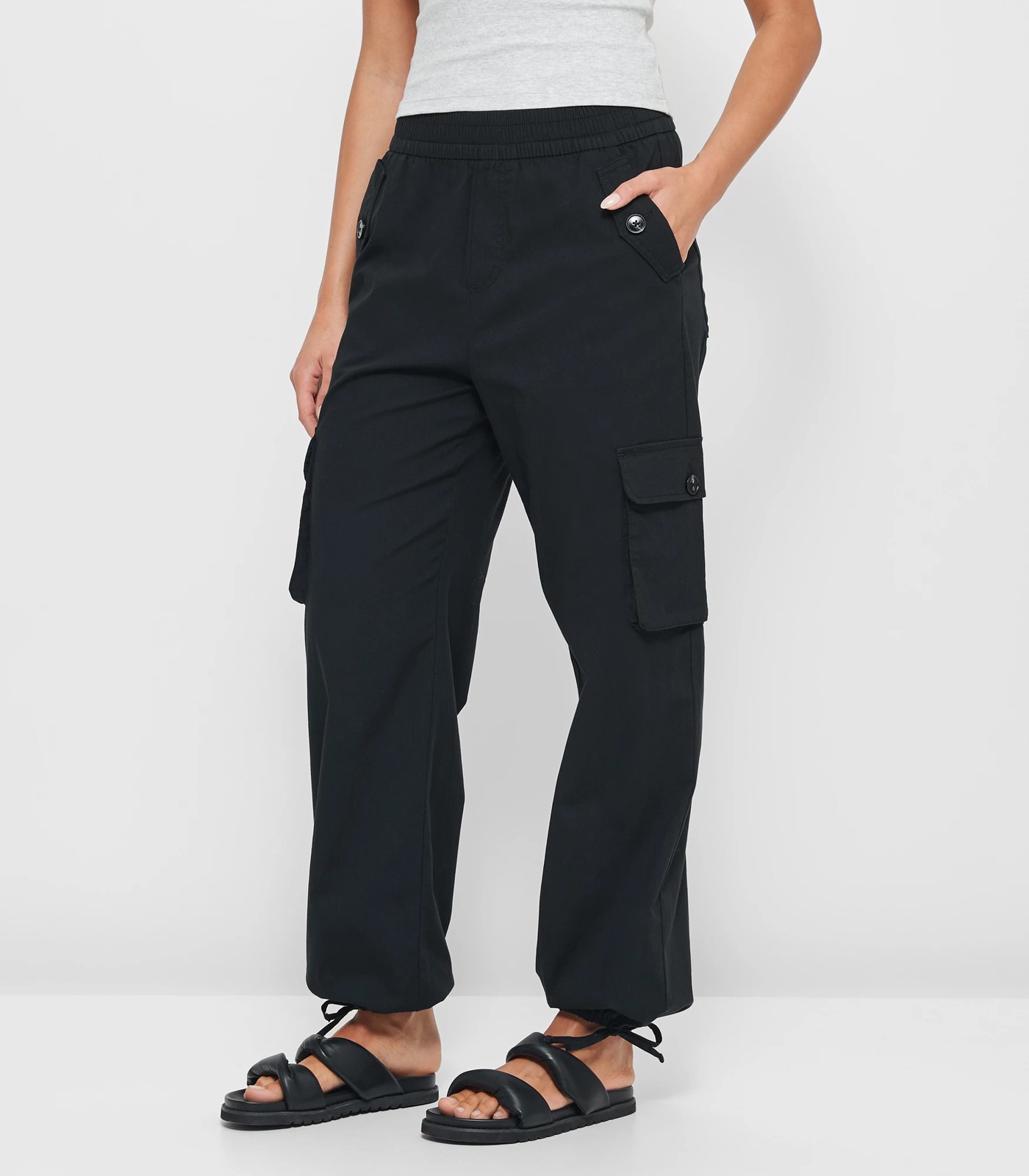 Lilly Black Straight Fit High Waist Cargo Pants