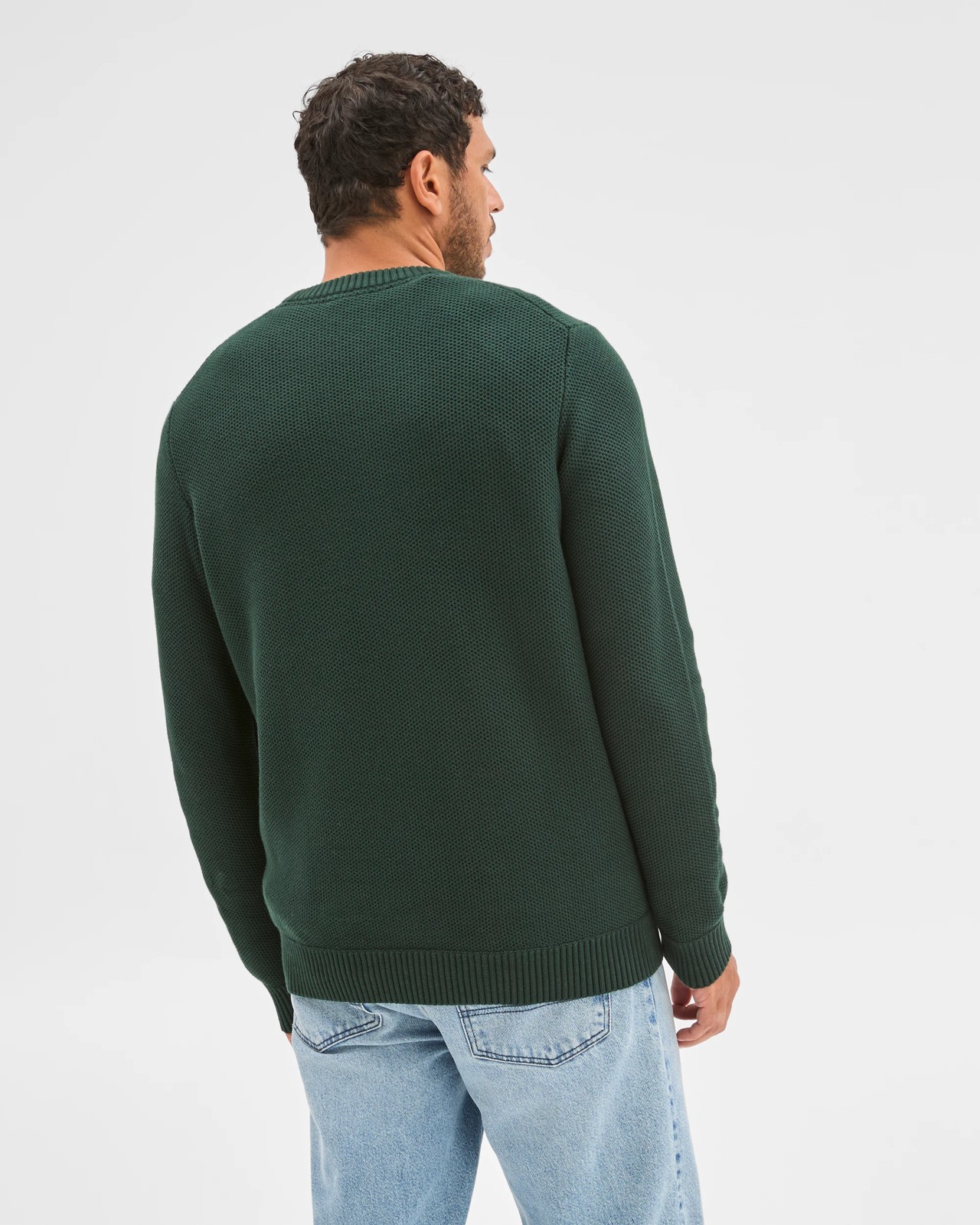 Australian Cotton Midweight Honeycomb Knit Sweater - Dark Green 3 of 6