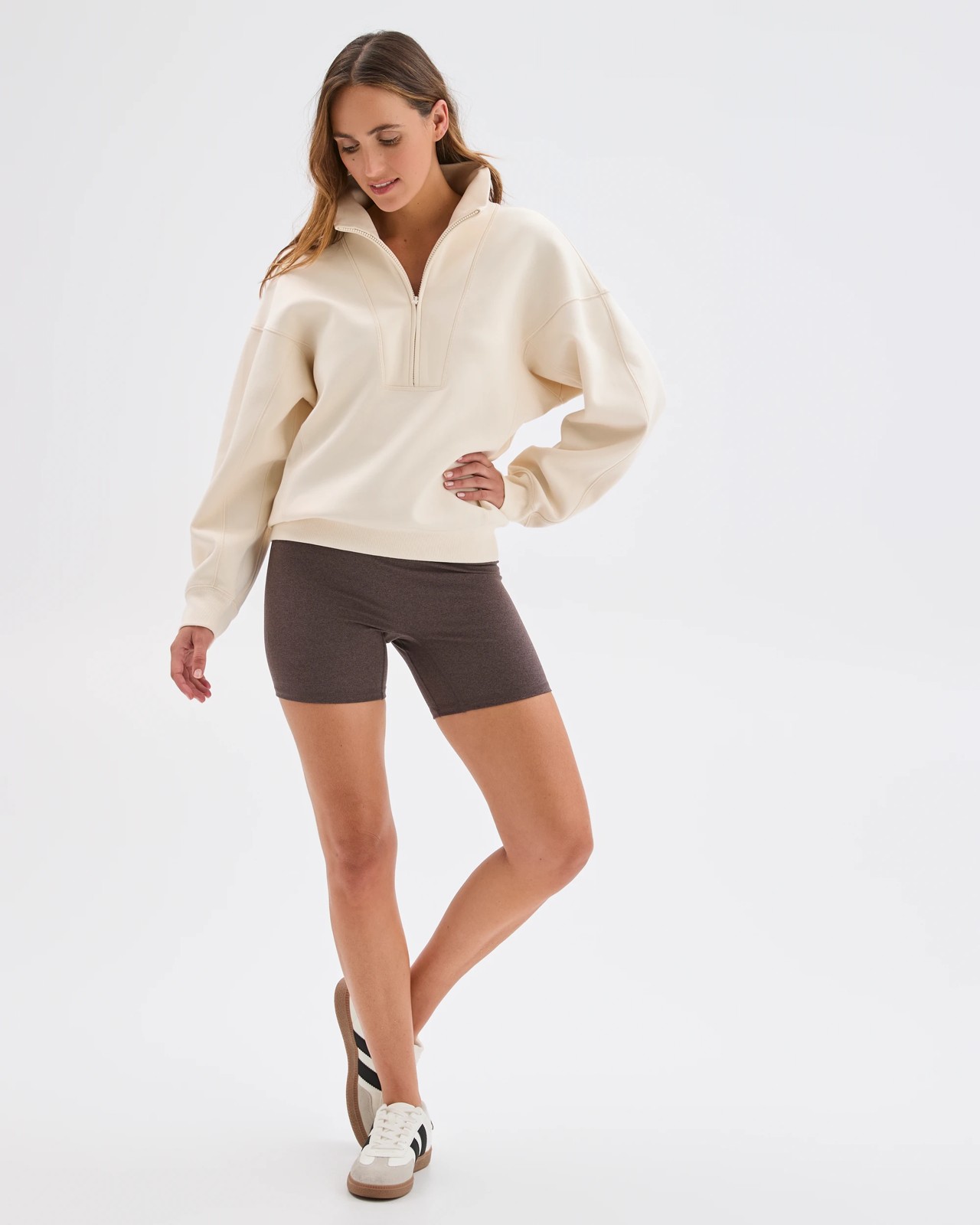 Australian Cotton Blend Cocoon 1/4 Zip Fleece Jumper - Oatmilk 2 of 5