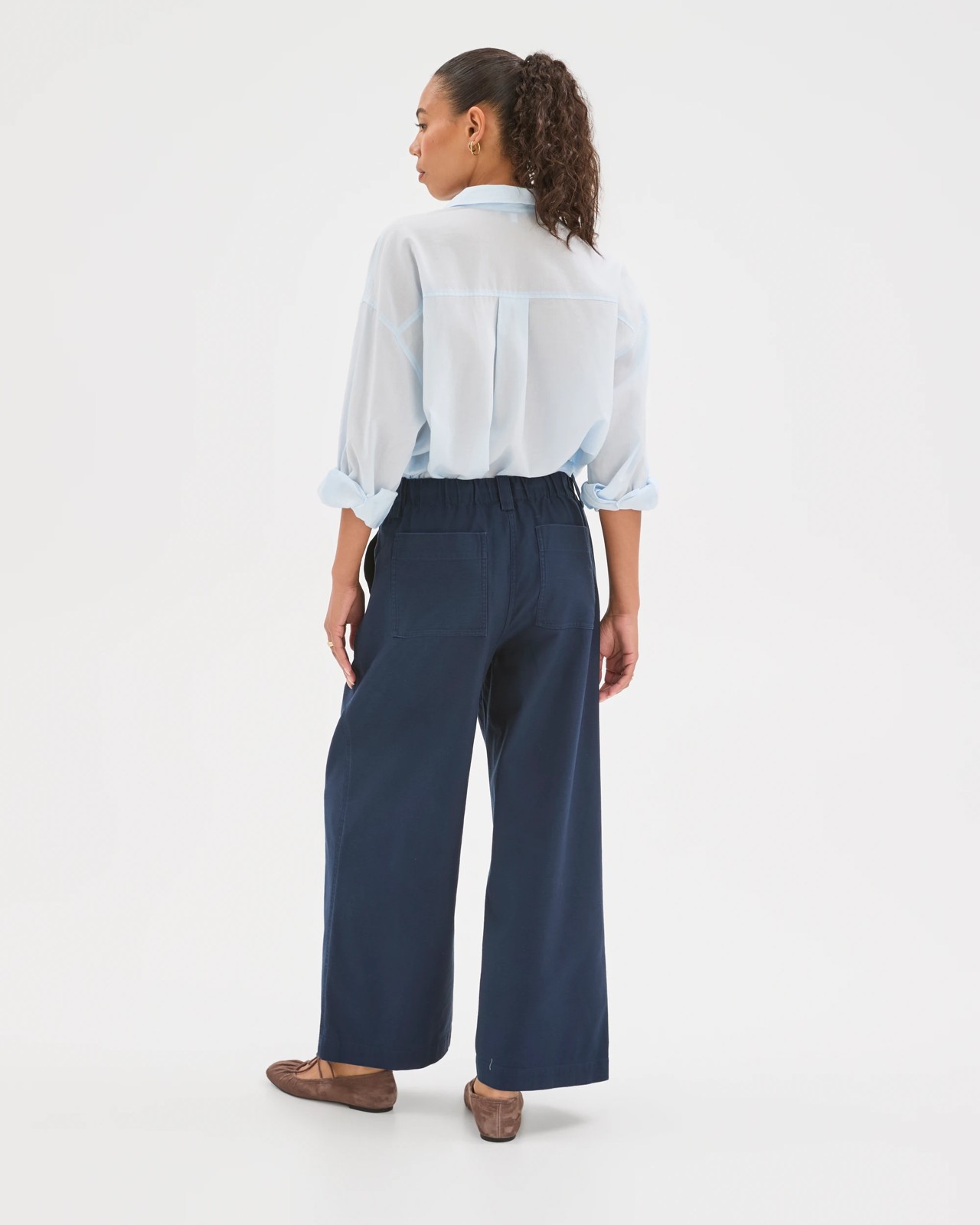 Australian Cotton Wide Leg Textured Pants - Ink Navy 6 of 6