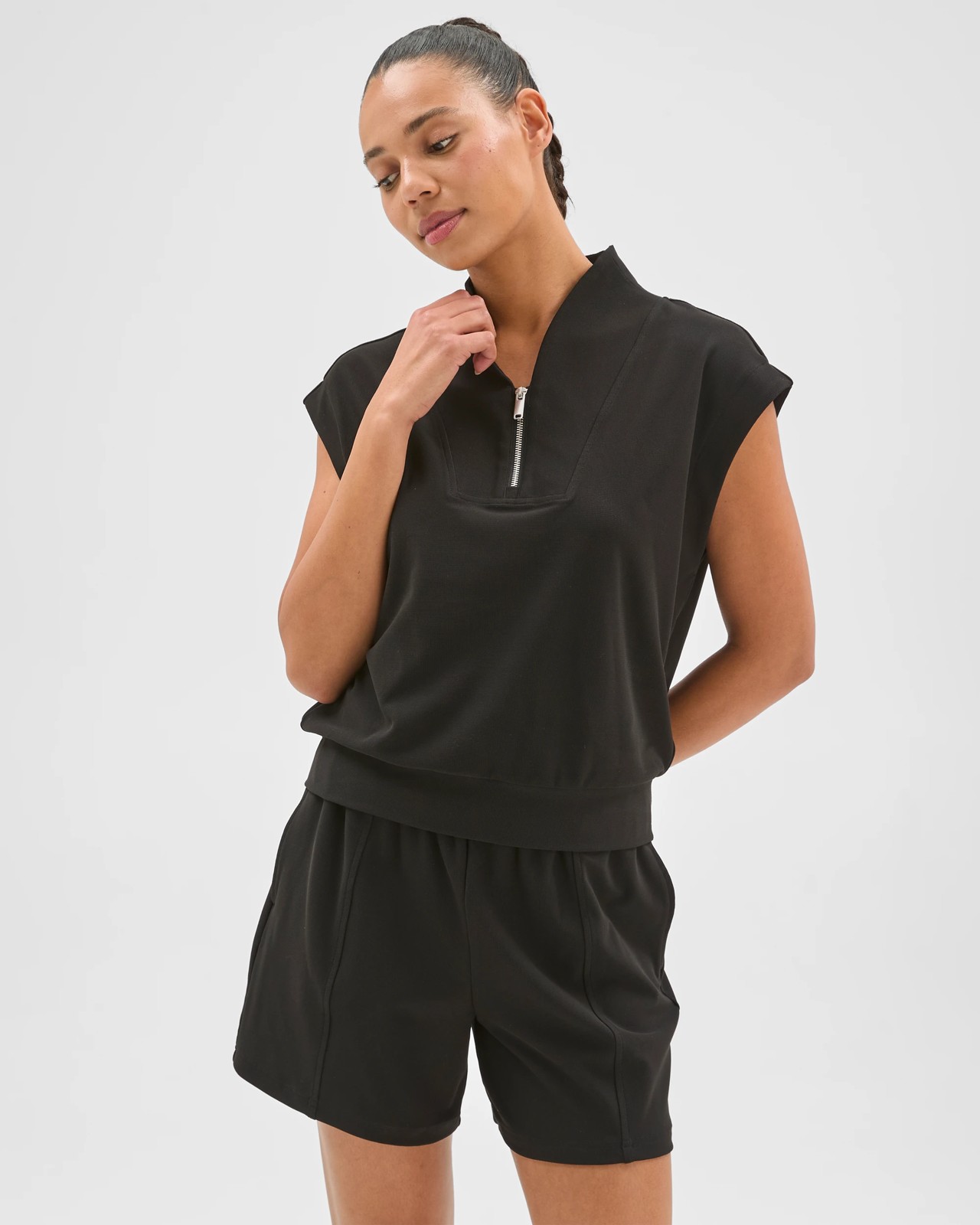 Active Sporty 1/4 Zip Pique Top - Black 4 of 5