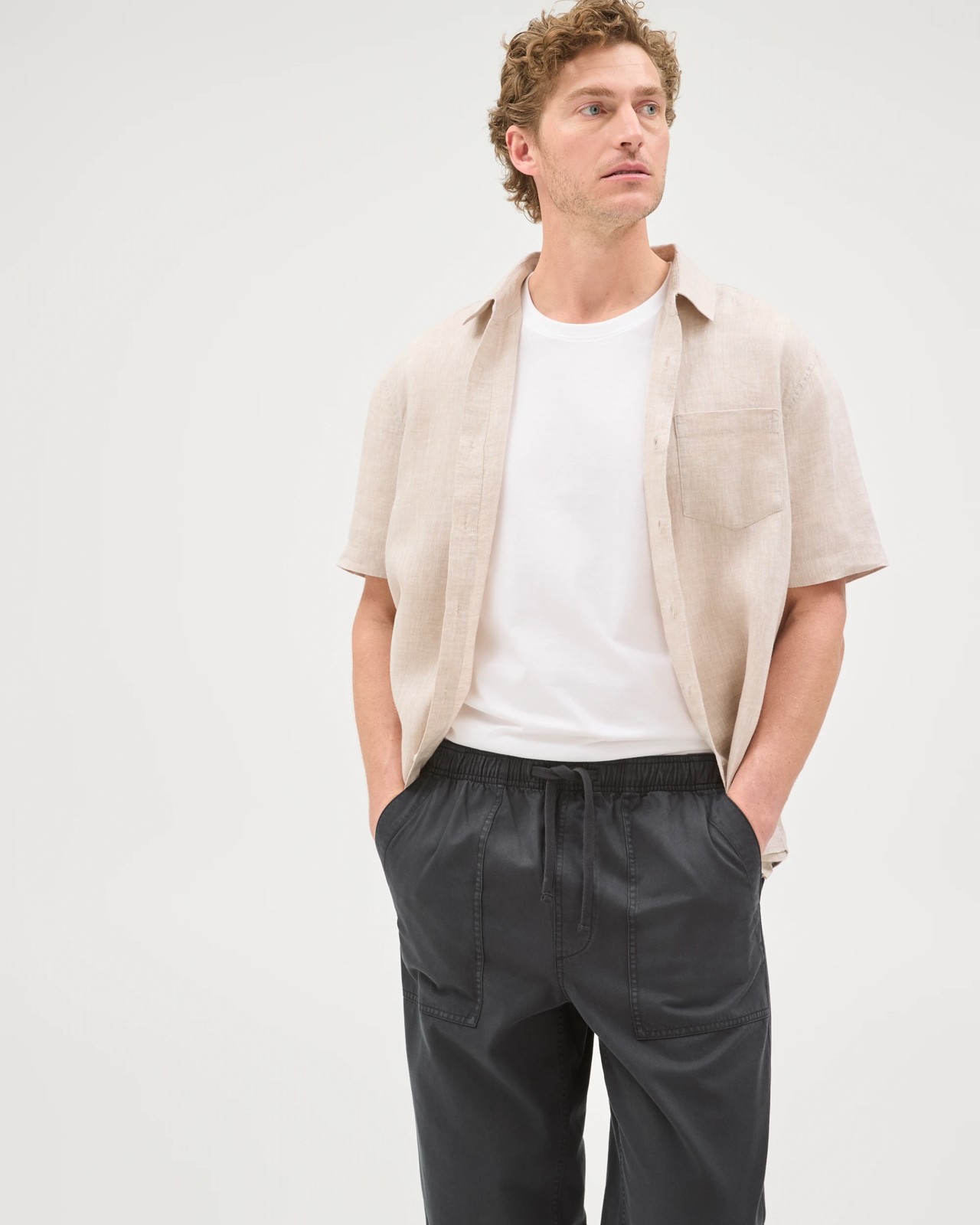 Elastic Waist Beach Pants - Washed Black 3 of 5