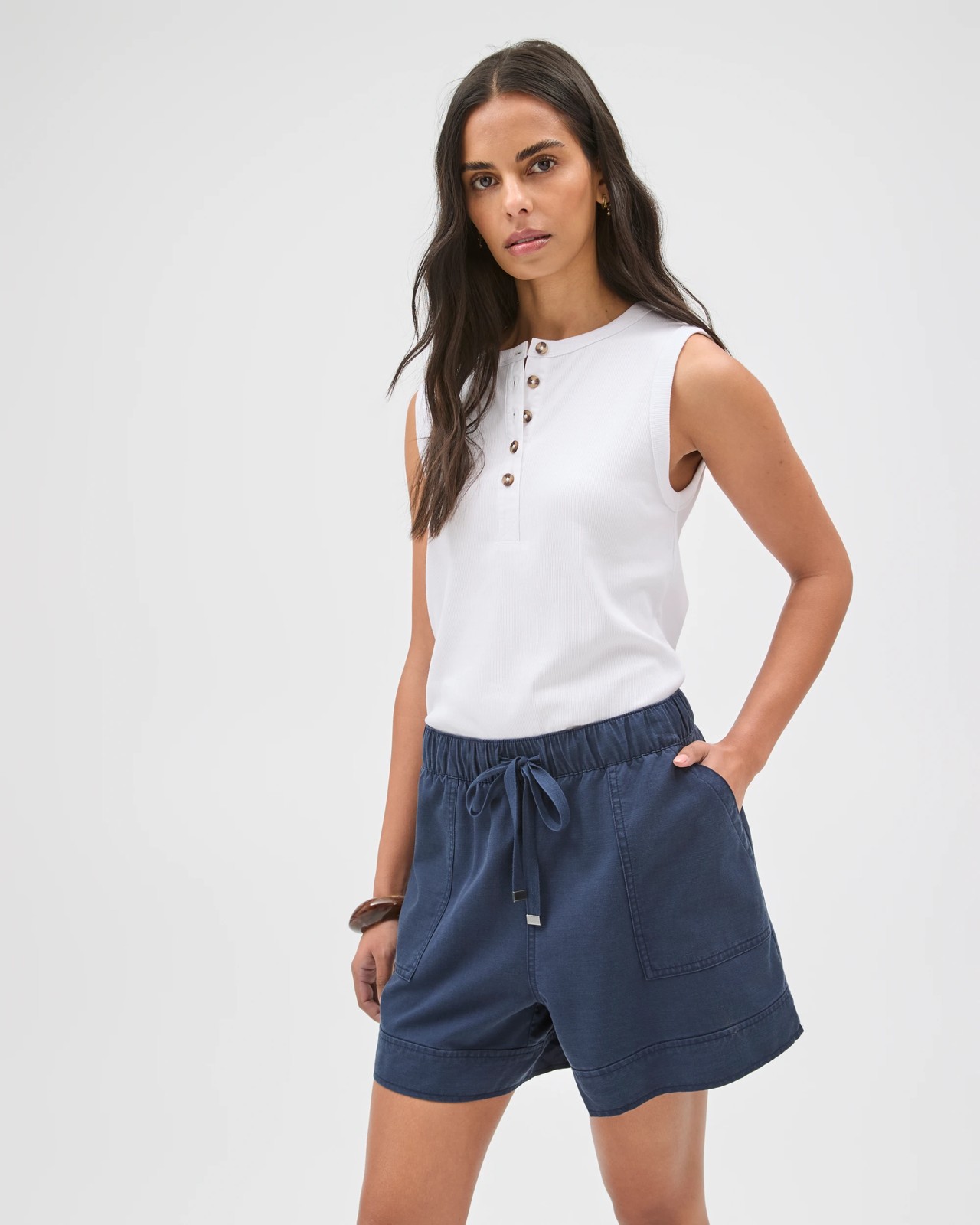 Slub Seam Detail Shorts - Navy Blue 5 of 5