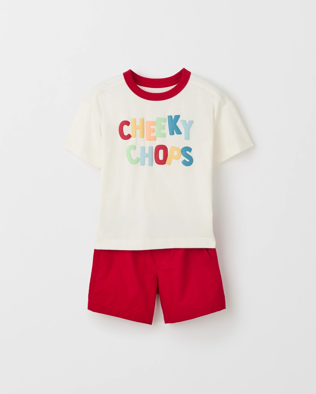 Australian Cotton T-Shirt and Shorts 2 Piece Set - Red + White 6 of 6