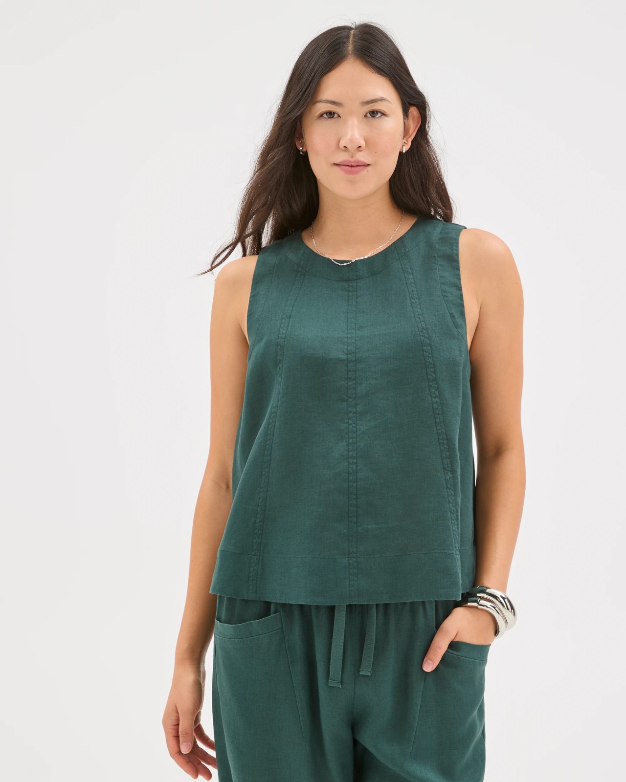European Linen Swing Tank Top - Deep Green 5 of 5