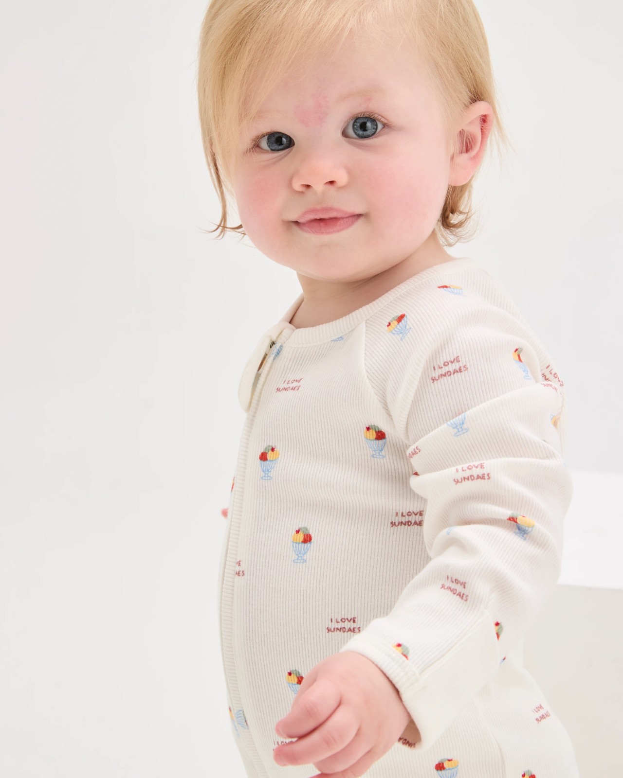 Baby Organic Cotton Rib Zip Footless Coverall - Sundaes Cloud Dancer 2 of 6