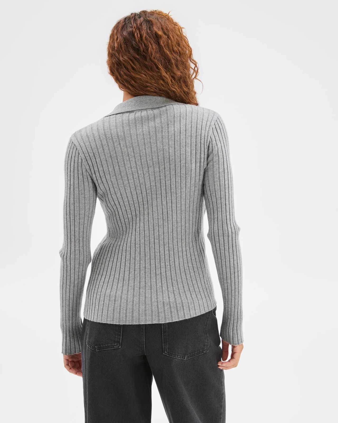 Fine Knit Double Layer Polo Sweater - Mid Grey Marle 6 of 6