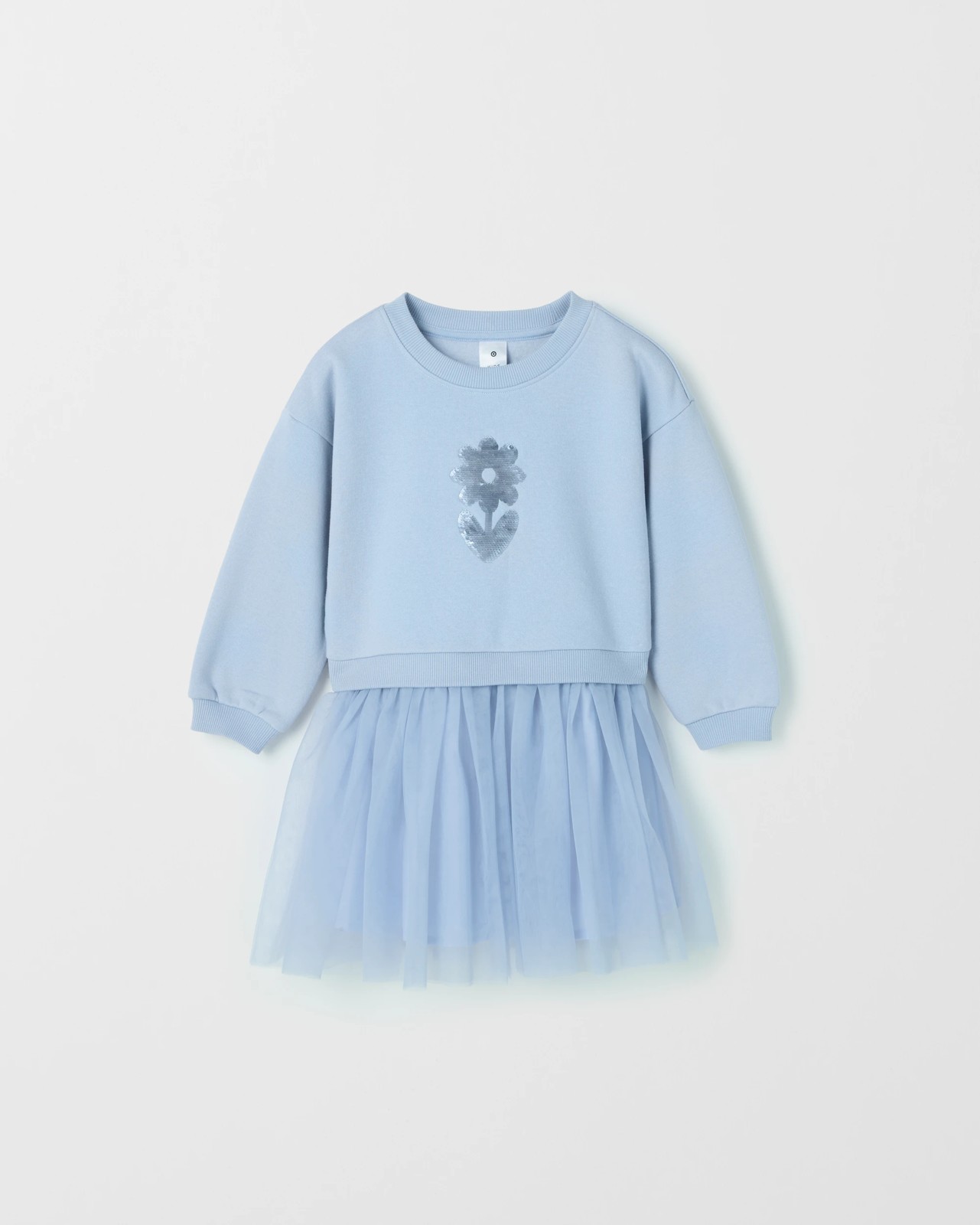Australian Cotton Blend Fleece Tulle Jumper Dress - Blue Flower 5 of 6