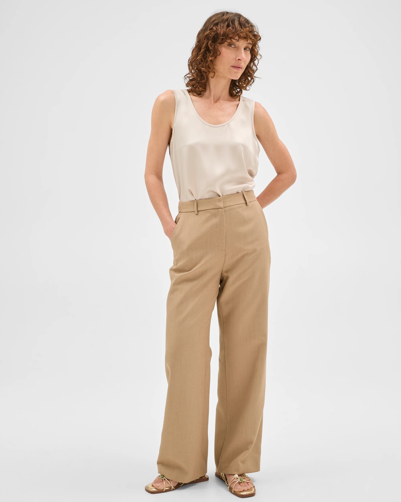 Preview Textured Tailoring Straight Leg Pants  - Biscuit 3 of 5