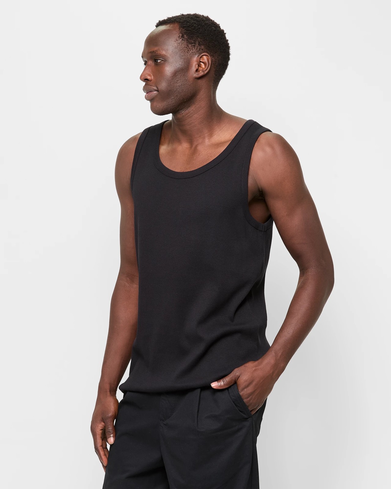 Australian Cotton Rib Tank Top - Commons  - Black 3 of 5