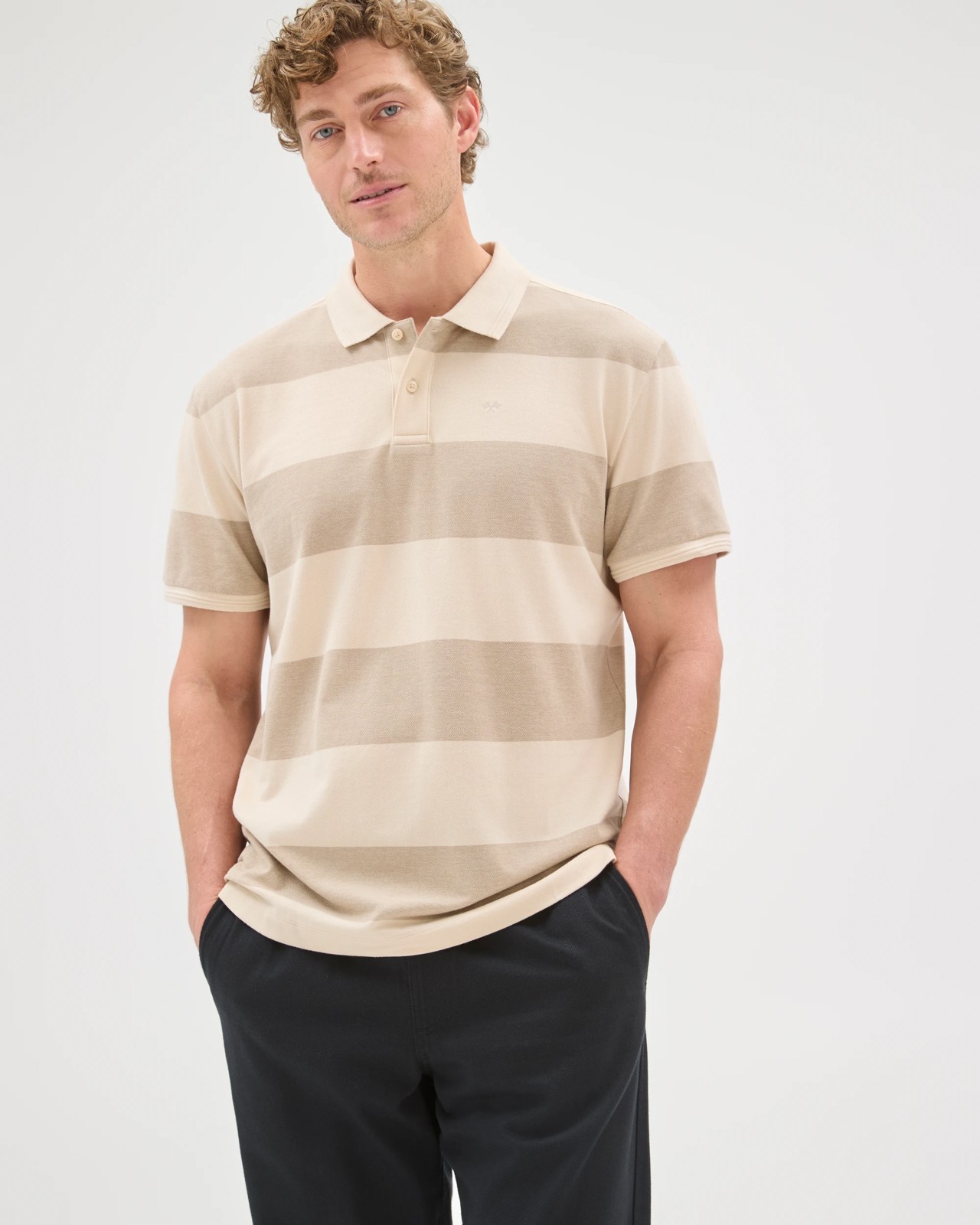 Australian Cotton Stripe Polo Top - Birch 2 of 6