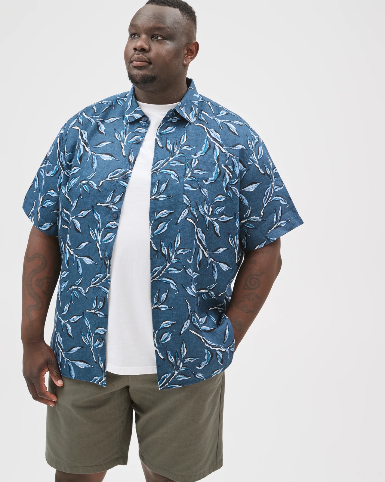 Plus Size European Linen Short Sleeve Print Shirt 2 of 5