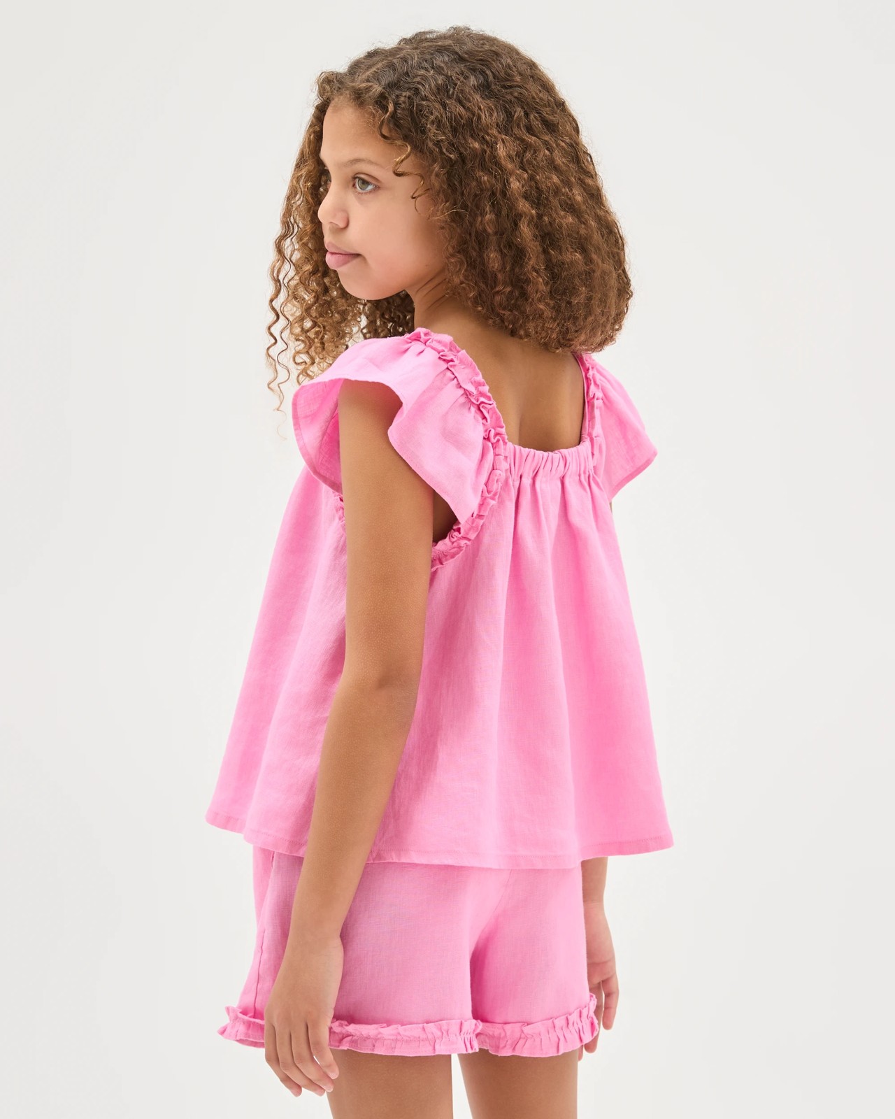 European Linen Flutter Sleeve Tank Top - Pink 4 of 6