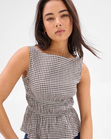 Australian Cotton Gingham Shirred Top - Lily Loves