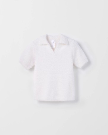 Short Sleeve Eyelash Knit Polo Top
