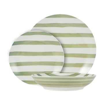 12 Piece Green Stripe Dinner Set - Anko