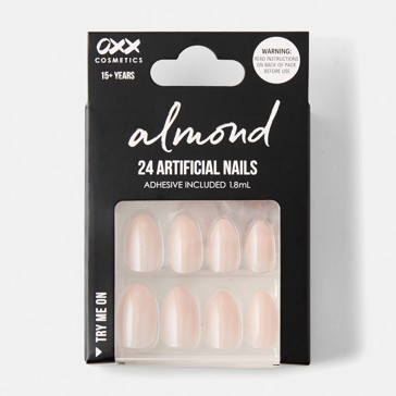 24 Pack Artificial Nails with Adhesive, Almond Shape, Pearl Glazed - OXX Cosmetics