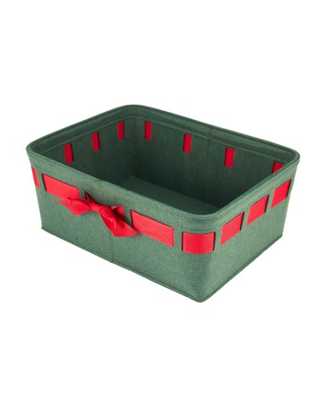 Anko Christmas Felt Basket with Bow - Green