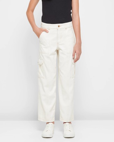 Girls Denim Cargo Wide Leg Jeans