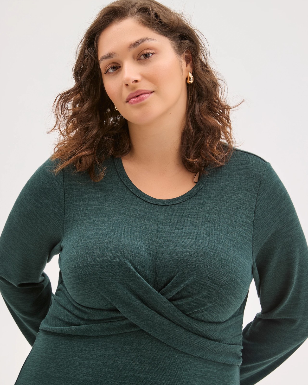 Plus Size Long Sleeve Drape Knit Midi Dress 5 of 6