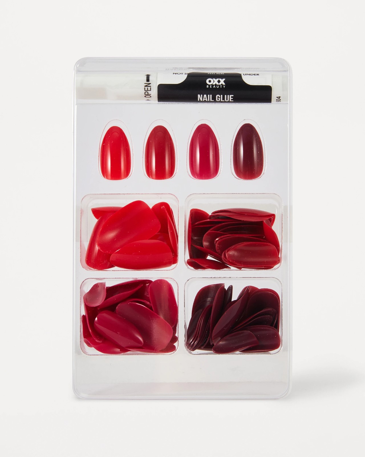 OXX Beauty 100 Pack Artificial Nails with Adhesive - Almond Shape - Red 3 of 4