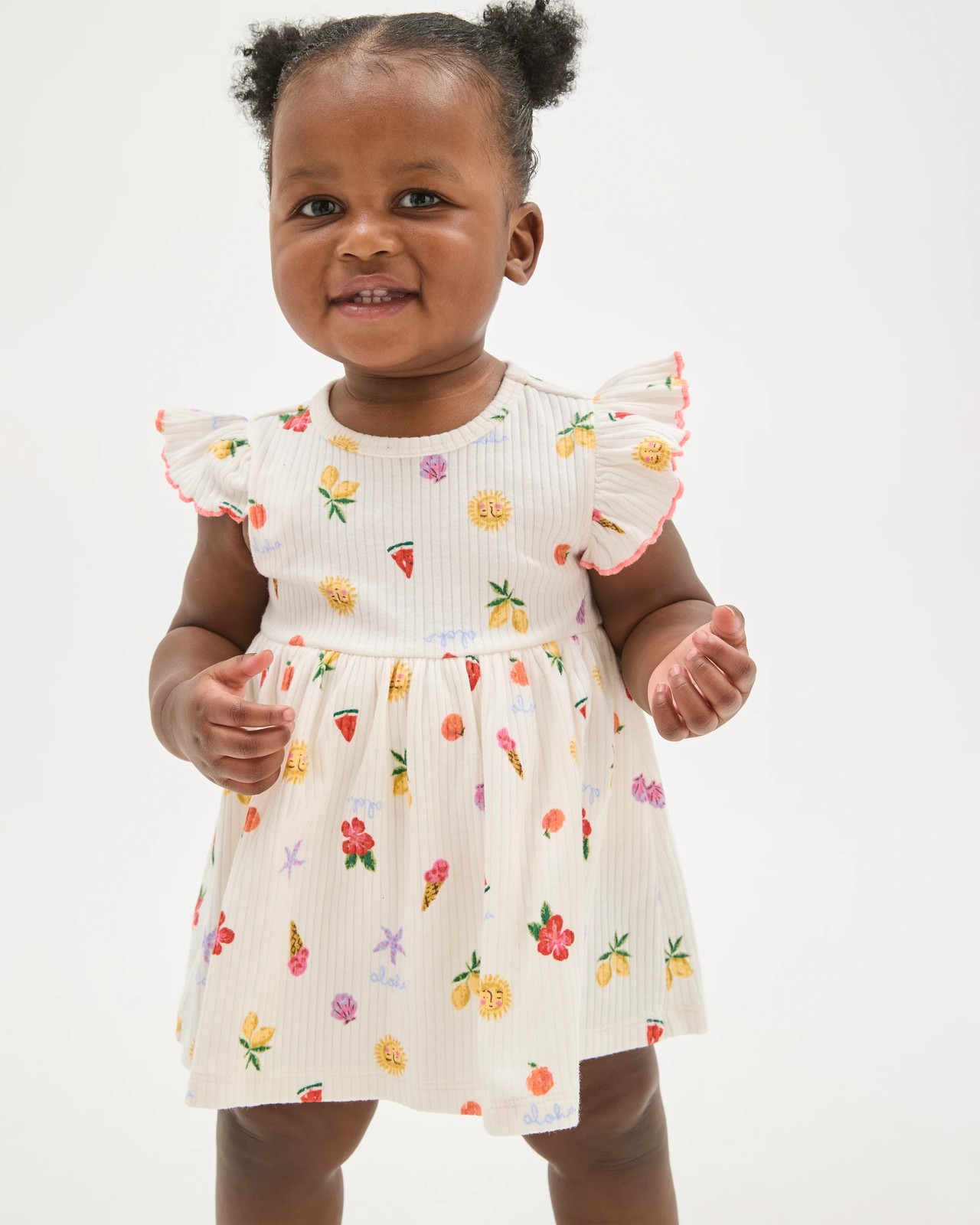 Baby Organic Cotton Bodysuit Dress - Neutral Aloha Cloud Dancer 2 of 6