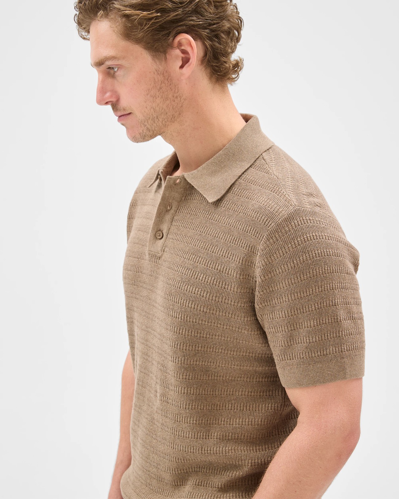 Australian Cotton Patterned Knit Polo Top - Rock Marle 4 of 6
