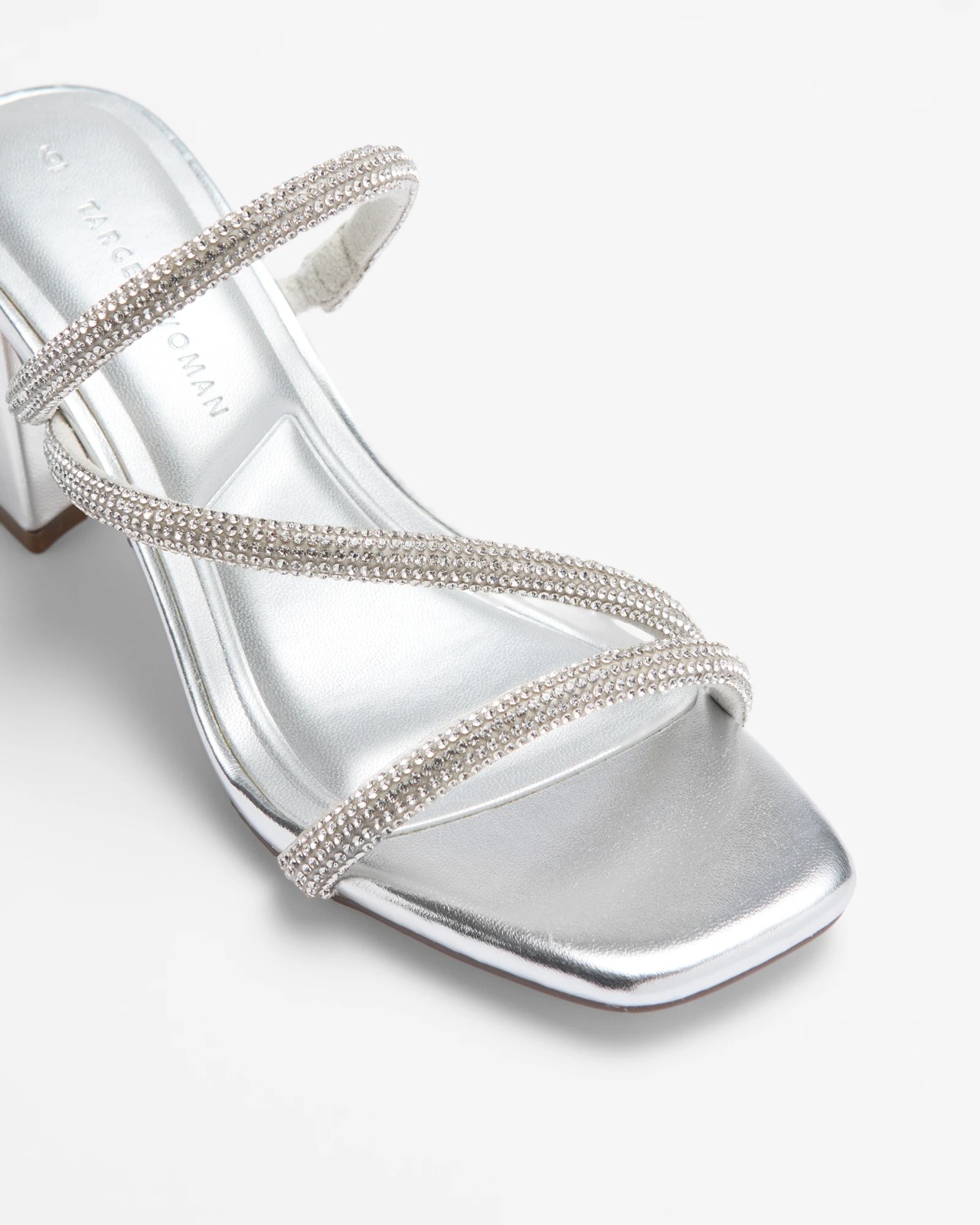 Womens Strappy Low Heel Mani II Silver Diamonte