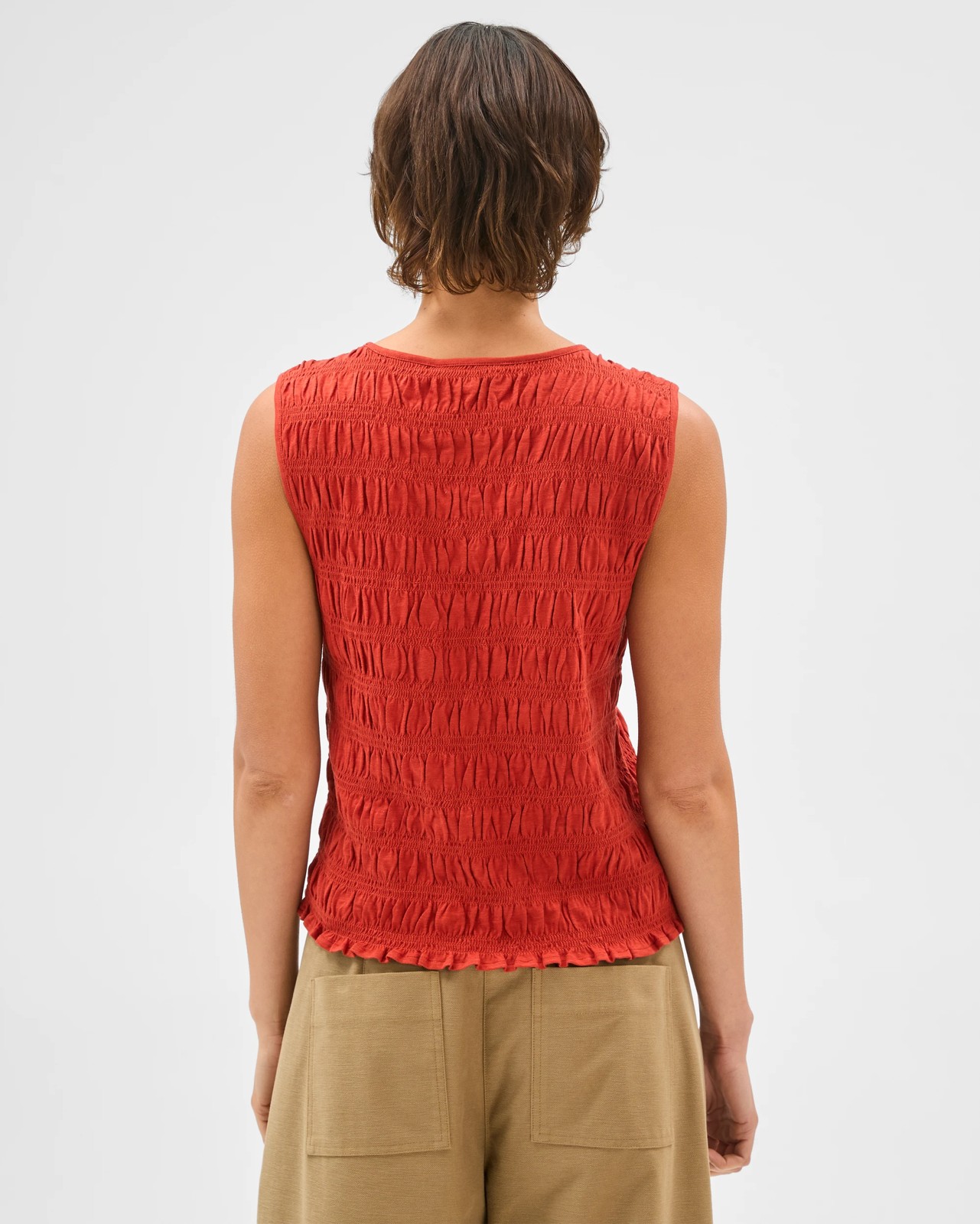 Australian Cotton Sleeveless Shirred Tank Top - Warm Terracotta 6 of 6