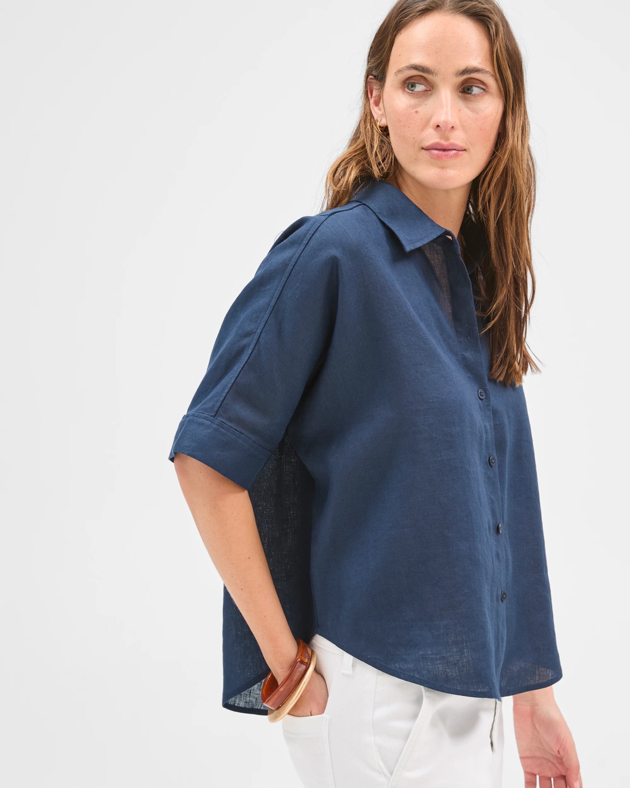 European Linen Short Sleeve Shirt - Navy Blazer 4 of 6