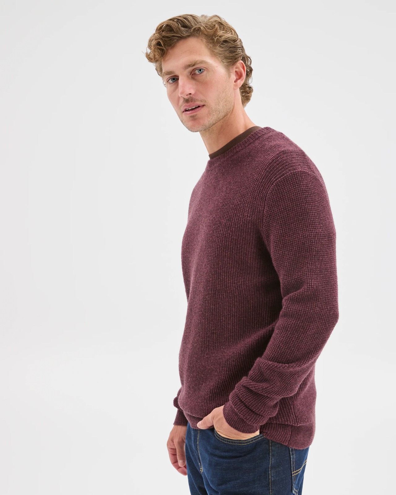 Lambswool Long Sleeve Crew Neck Knit Jumper - Burgundy 3 of 5