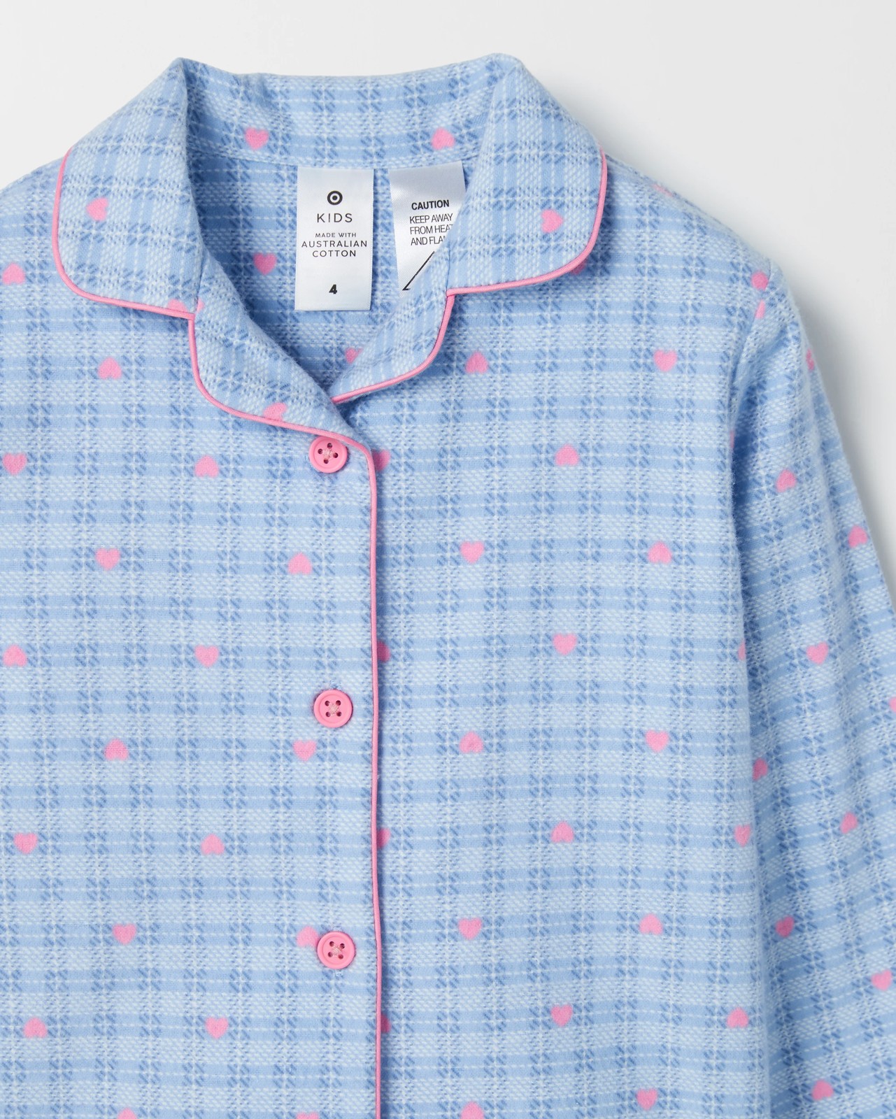 Australian Cotton Younger Girls Flannel Pyjama Set - Check Heart 6 of 6