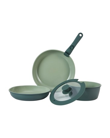 Anko 3 Piece Ceramic Cookware Set with Detachable Handle - Green