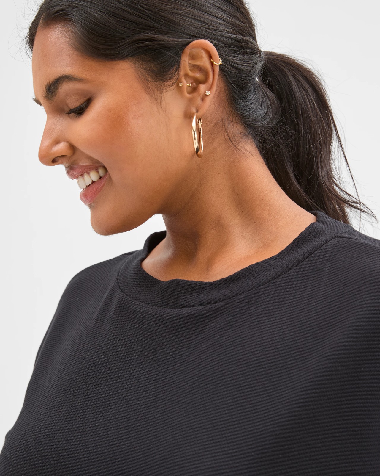 Plus Size Long Sleeve Ottoman Top - Black 5 of 6