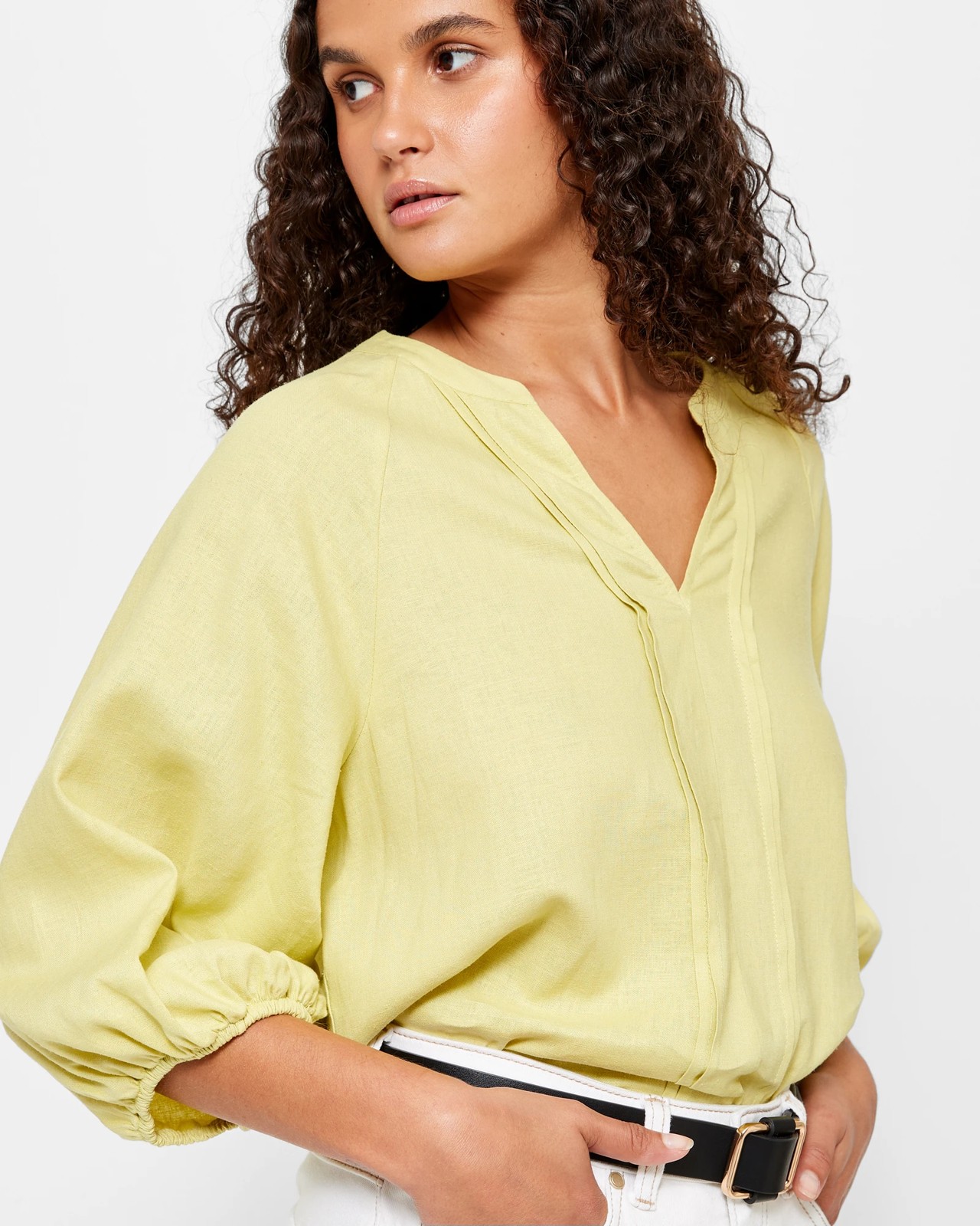 Linen Blend Puff Sleeve Blouse 5 of 5