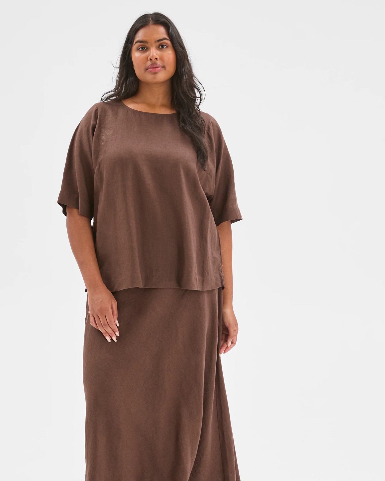 Plus Size European Linen Seam Detail T-Shirt - Coffee Bean 2 of 6