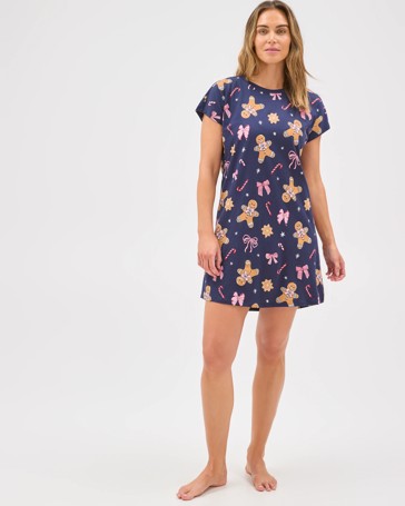 Christmas Gingerbread Print T-Shirt Nightie