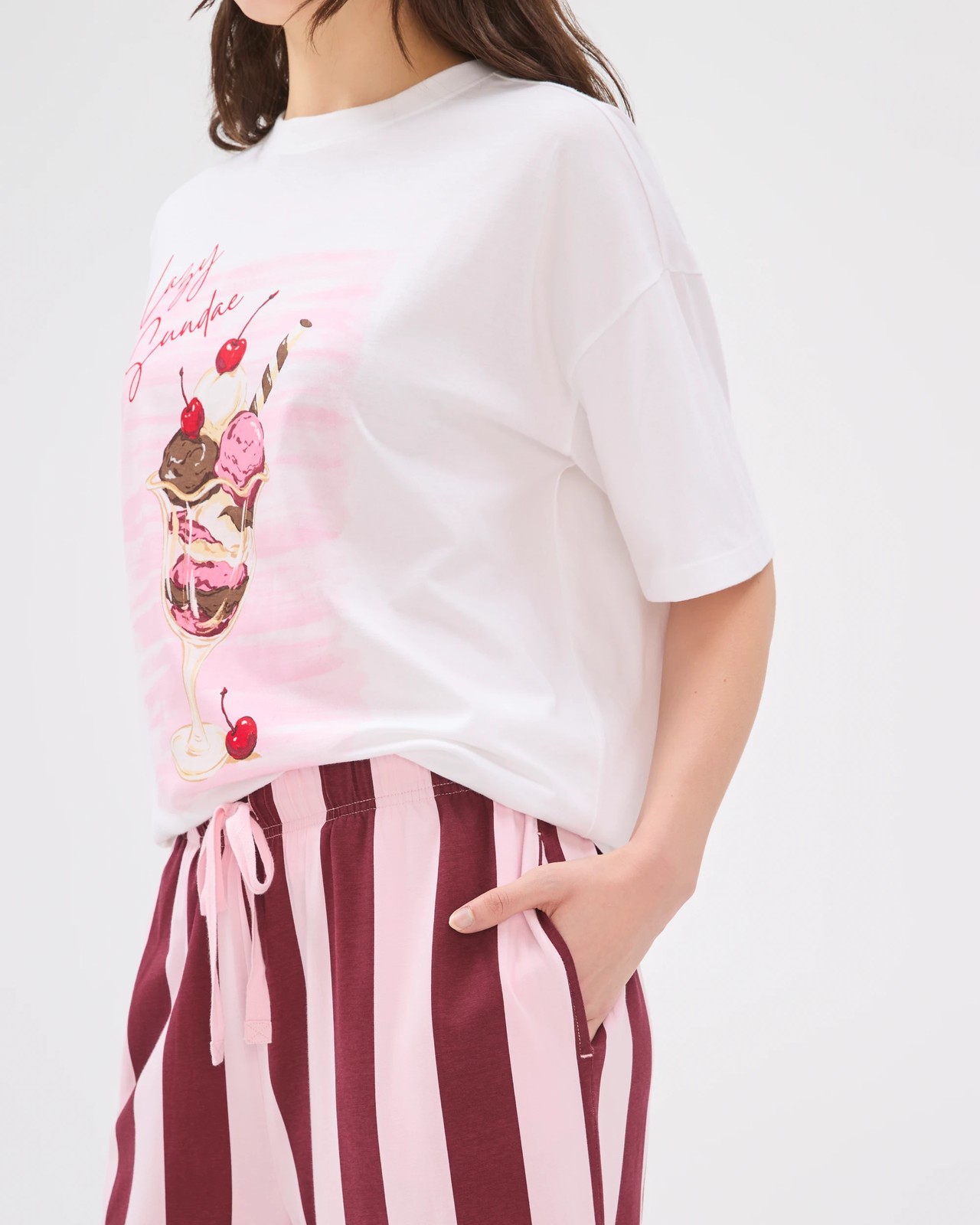 Lily Loves Australian Cotton Wide Leg 7/8 Length Jersey Sleep Pants - Pink/Red 3 of 6