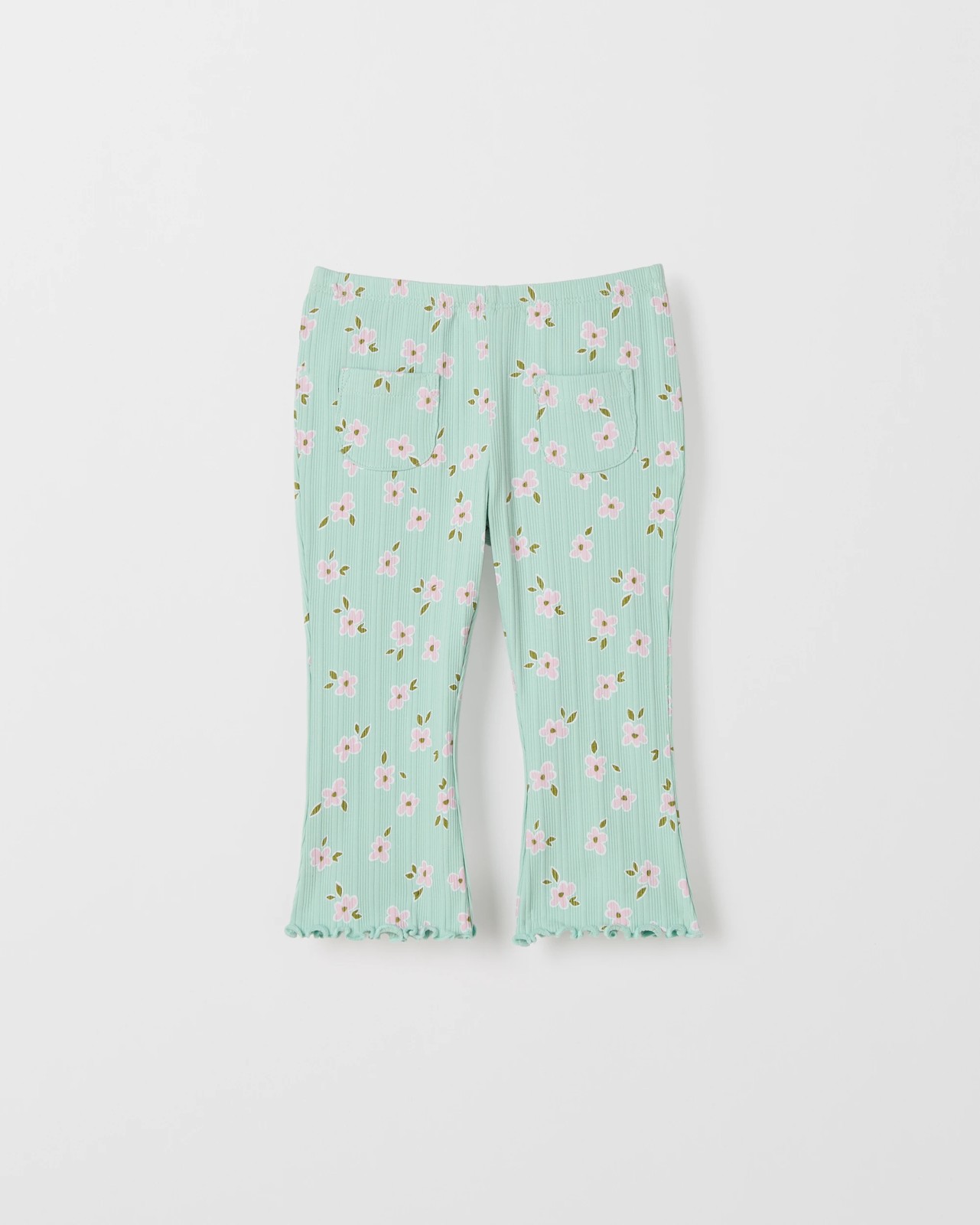 Baby Organic Cotton Ribbed Pocket Front Flare Leggings - Green Daisy 4 of 5