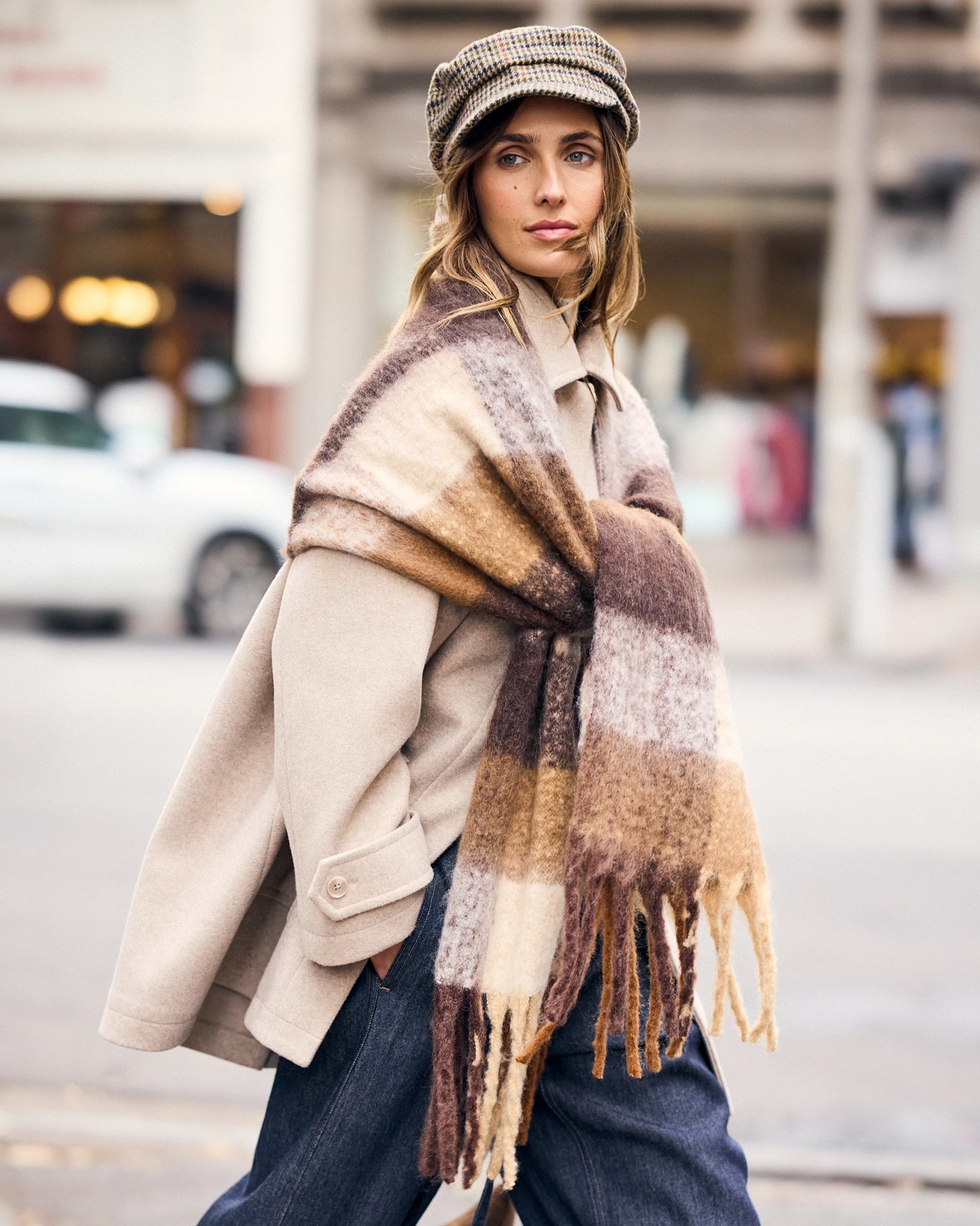 Brushed Check Scarf - Chocolate 3 of 5