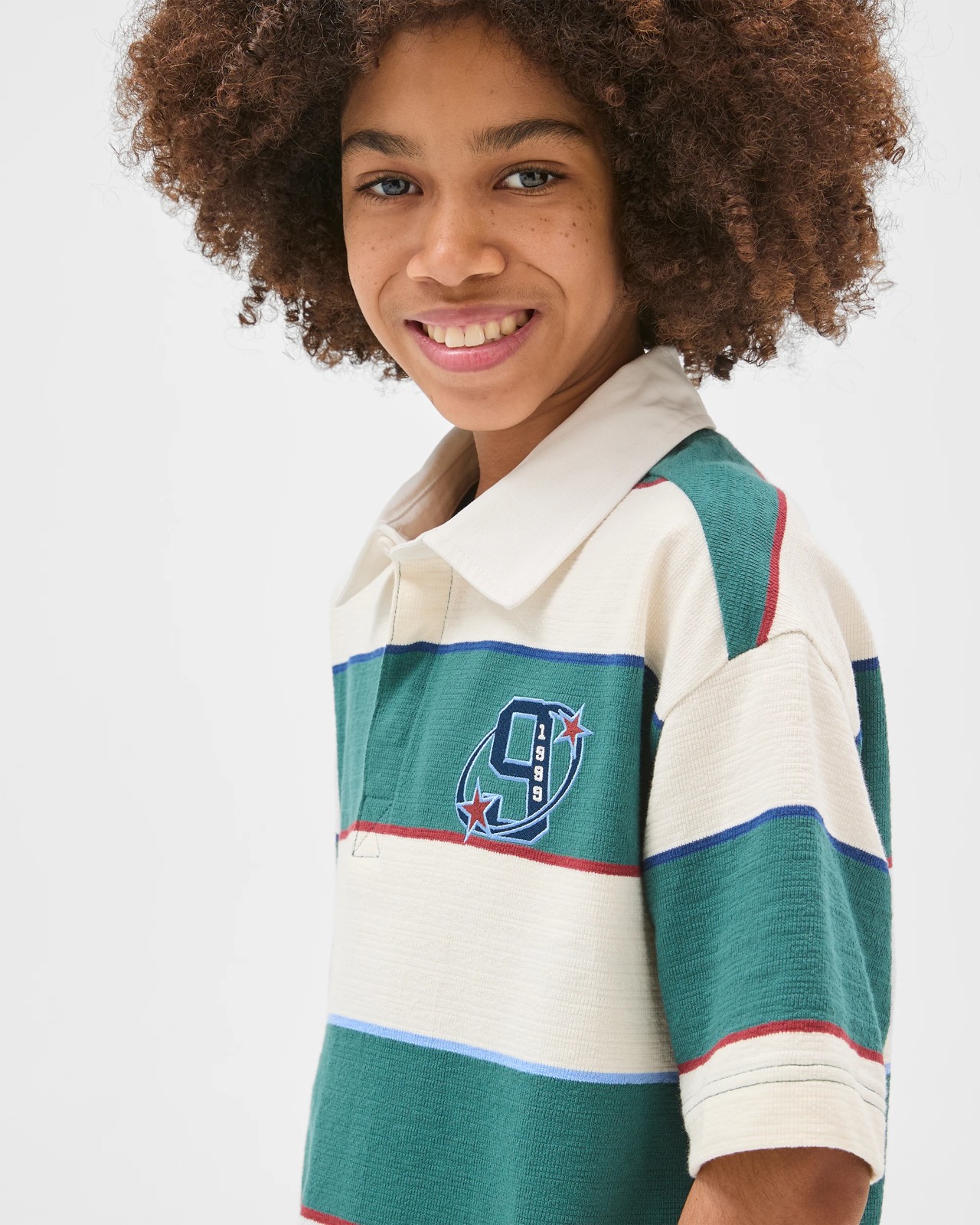 Australian Cotton Oversized Rugby T-Shirt - White/Green Stripe 2 of 6